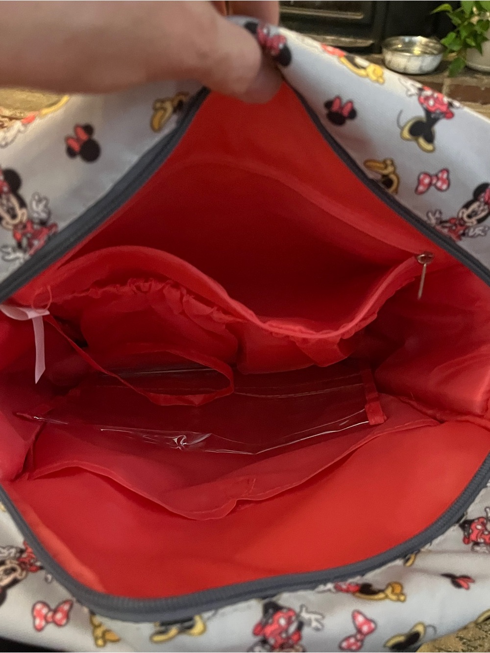 Disney Baby Minnie Mouse Gray Backpack Red Bow Print Bag - Picture 3 of 12